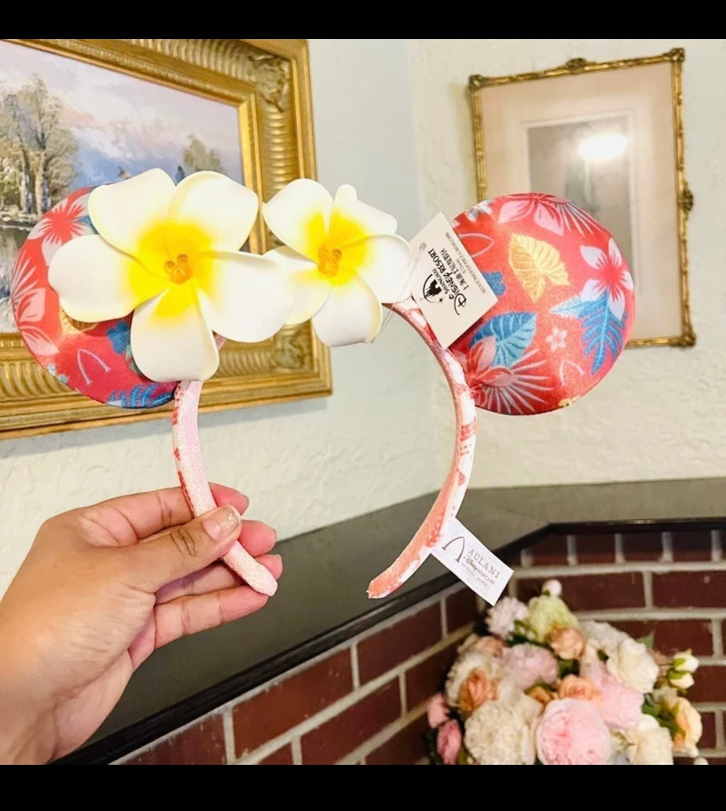 Disney Parks Minnie Mouse Ears NEW Aulani Plumerias